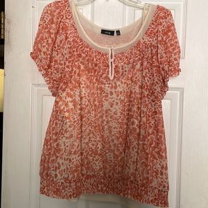 Apt. 9 Short Sleeve Lined Blouse - Salmon and Ivory
